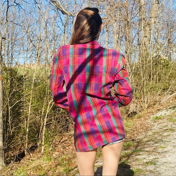 Vintage 80s/90s Capezio Rainbow Plaid Blazer - Picture 7 of 7